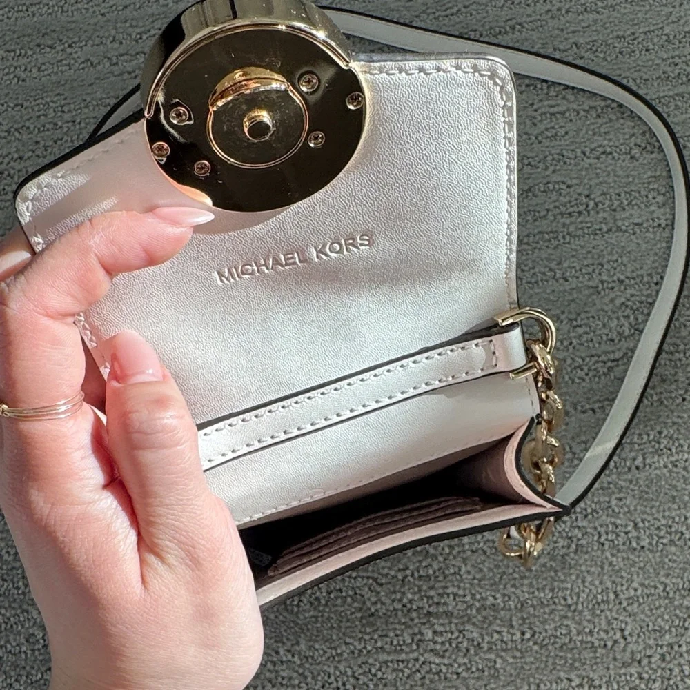 Michael Kors White Phone Crossbody with Gold Chain